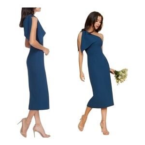 One-Shoulder Teal Midi Dress
